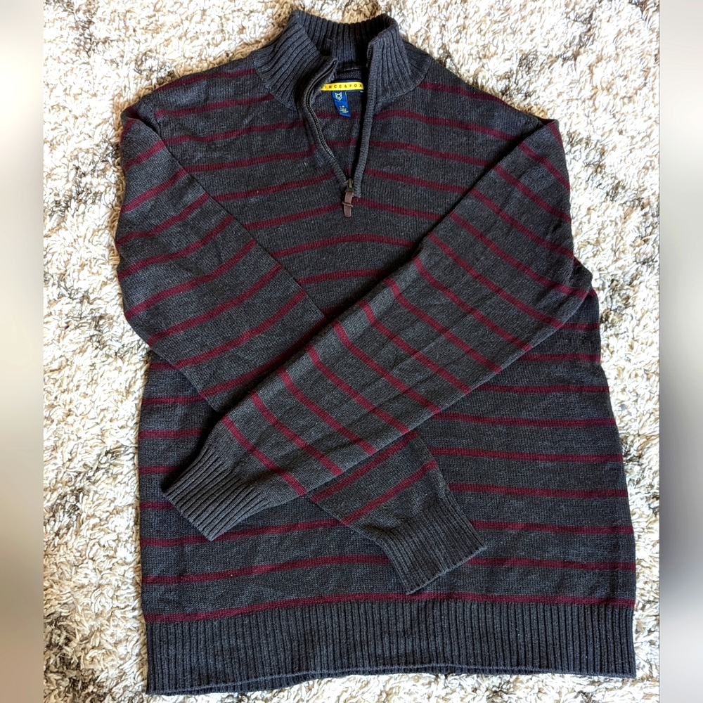 Prince & Fox 1/4 Zip Pullover Striped Sweatshirt Sweater